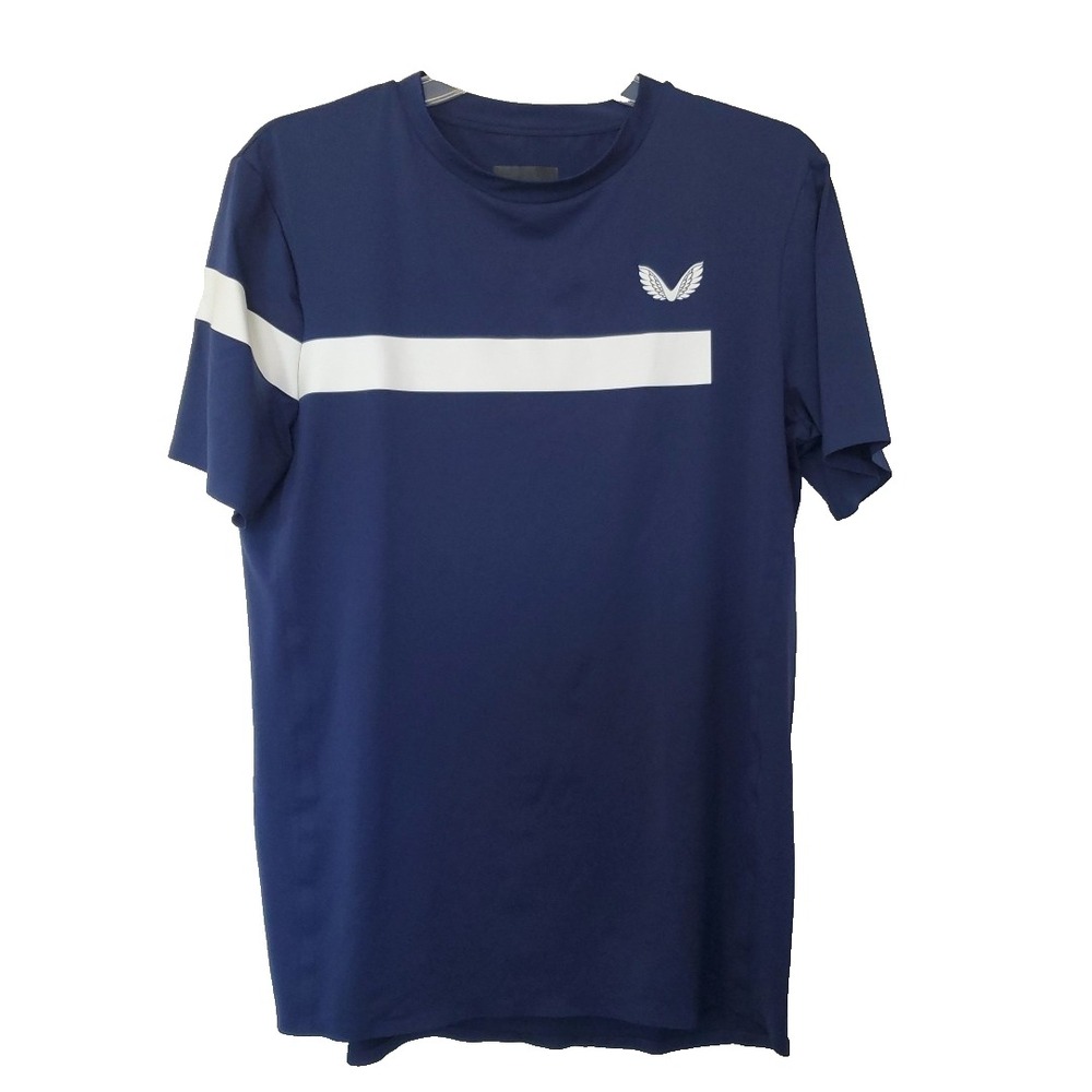 Castore Mens Performance Training T-Shirt Tennis Navy Blue White Stripe Sz Small